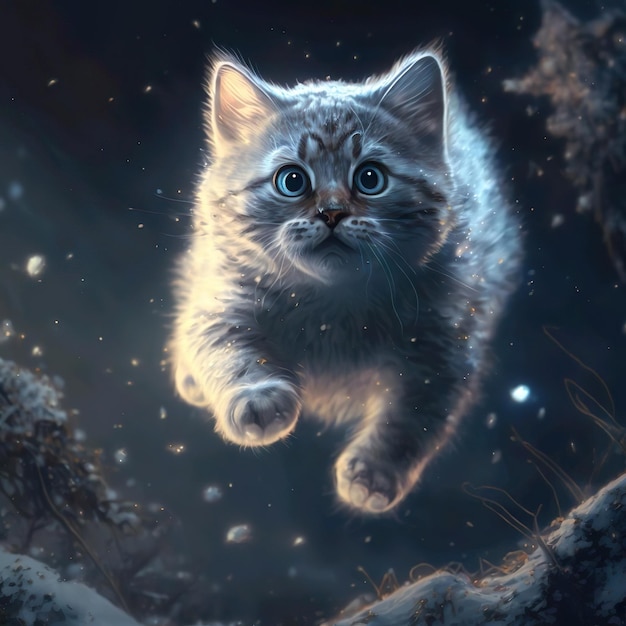 Il gatto tabby giocoso e avventuroso abbraccia il Paese delle Meraviglie invernali