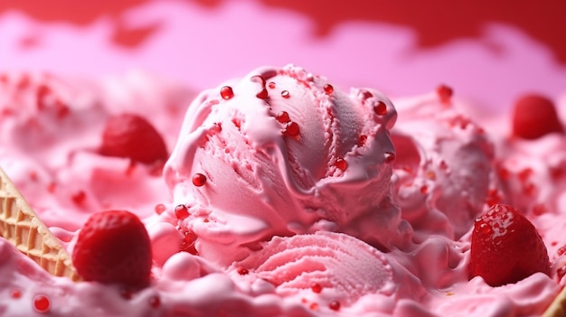 Il gelato di fragole che si scioglie su uno sfondo rosa Timelapse del gelato rosa che si scioge Closeup di sw