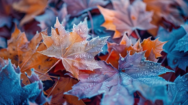 Il gelo dell'autunno, le foglie di acero fredde del mattino.