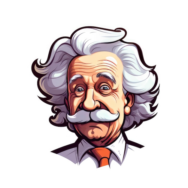 Il genio in inchiostro La vita di Albert Einstein in stile cartone animato con linee spesse su uno sfondo bianco