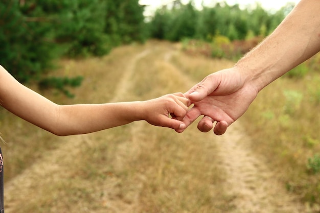 il genitore tiene la mano di un bambino piccolo