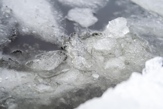 Il ghiaccio si scioglie sul fiume banchi di ghiaccio nell'acqua