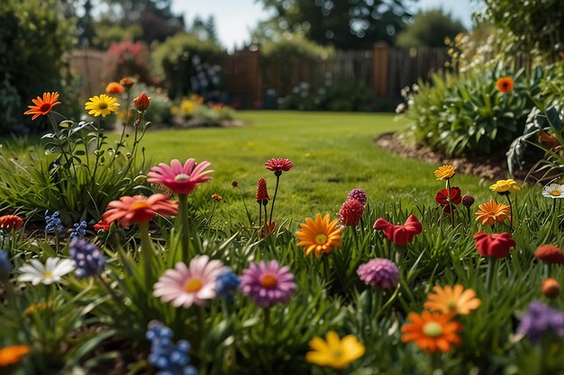 Il giardino dei cartoni animati fiorisce nell'erba