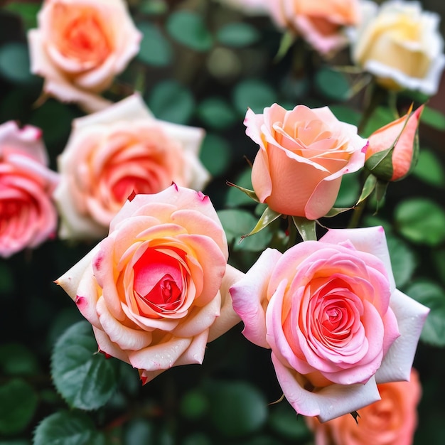 Il giardino è pieno di rose rosa che fioriscono fuori.