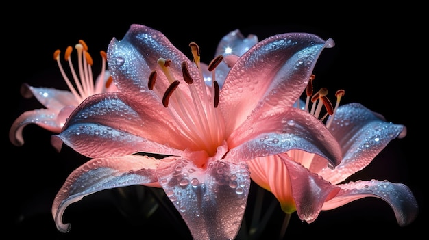 Il giglio si illumina con la luce rosa generata dall'intelligenza artificiale