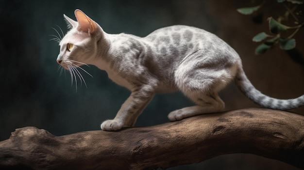 Il giocoso gatto Devon Rex esplora l'albero Uno scorcio di una curiosa avventura felina