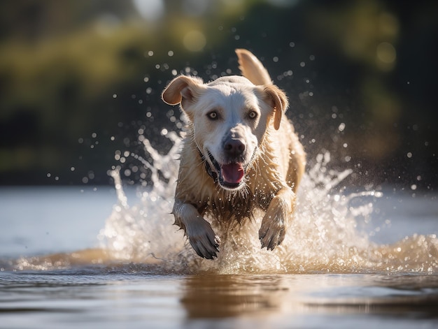 Il gioioso Labrador Retriever in un lago