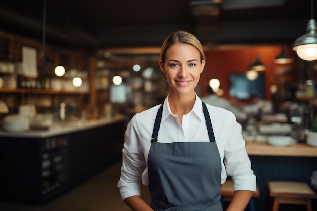 Il gioioso proprietario del ristorante e la cameriera sorridenti