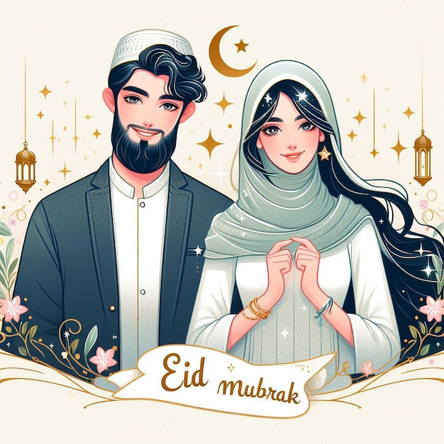 Il giorno dell'Eid al-Fitr il popolo musulmano con il messaggio Eid Mubarak celebrato scintillante davvero carta