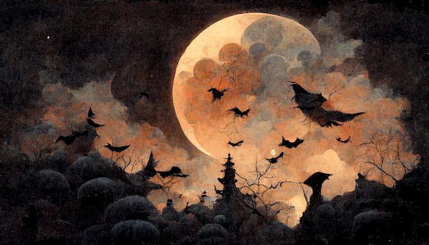 Il giorno di Halloween. Zucche. Halloween spooky Horror Ghost Demon sfondo ottobre 31.