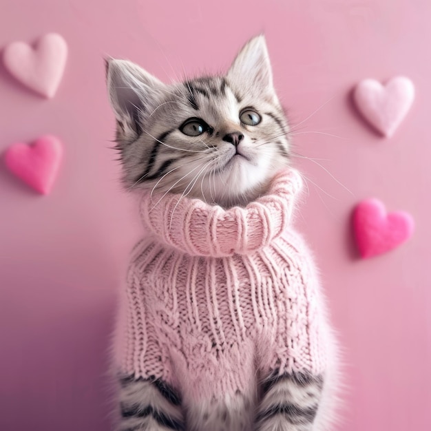 Il giorno di San Valentino, gattino carino e cuori.