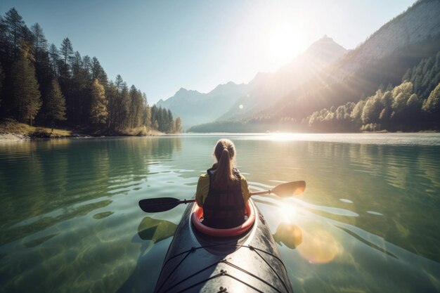 Il giorno pieno di sole delle alpi di kayak della donna genera Ai