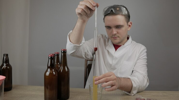 Il giovane maestro tecnologo prepara la birra a casa