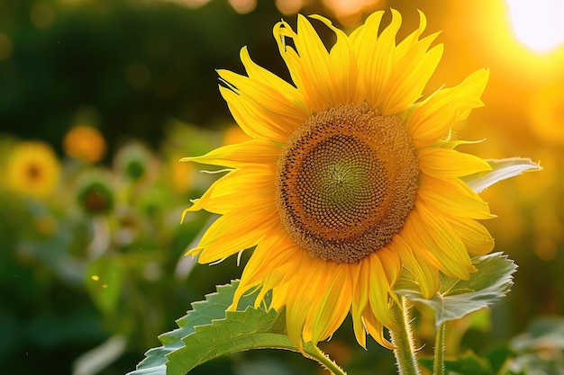 Il girasole radiante che si abitua alla luce dorata