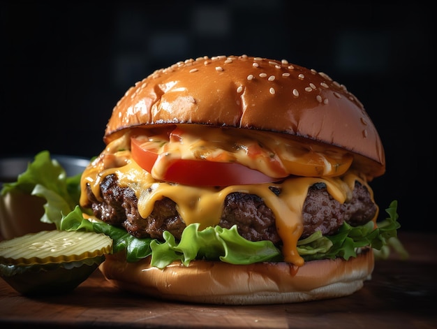 Il glorioso scorcio di un hamburger gourmet