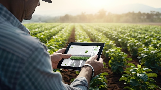 Il GPS su un tablet sfrutta le informazioni basate sui dati per ottimizzare la gestione dei campi semplificare i processi e ottenere rese più elevate rivoluzionando le pratiche agricole moderne Generato dall'intelligenza artificiale