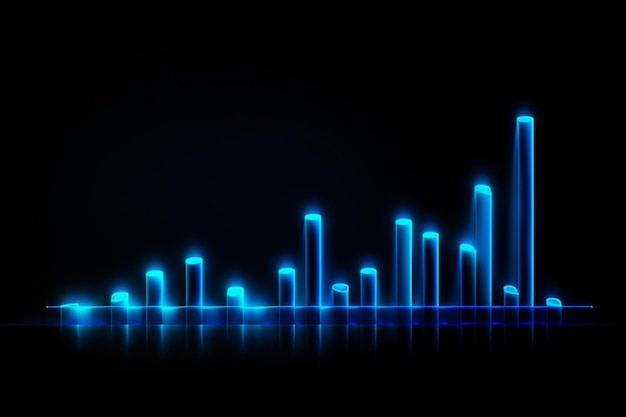 Il grafico aziendale al neon blu realistico brilla su sfondo scuro