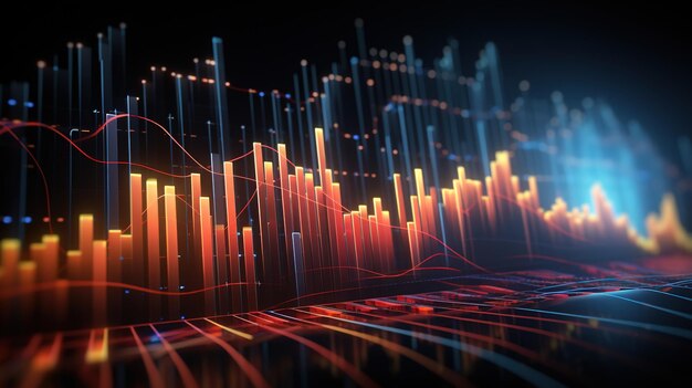 Il grafico finanziario delle linee del grafico del mercato azionario generativo dell'intelligenza artificiale sullo sfondo astratto della tecnologia rappresenta il tracollo finanziario della crisi finanziaria Concetto di tecnologia concetto di mercato commerciale