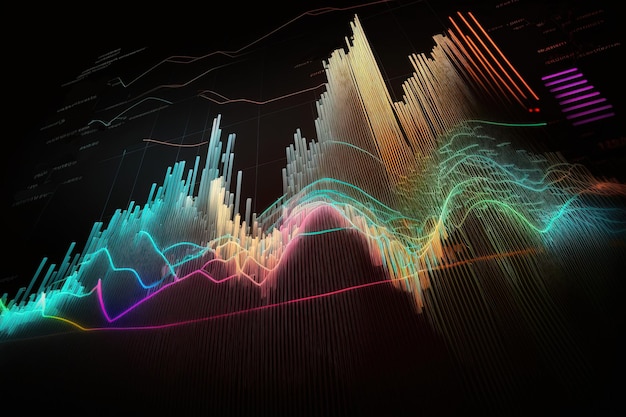 Il grafico generativo del mercato azionario AI allinea il grafico finanziario su sfondo astratto tecnologico