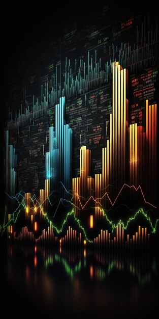 Il grafico generativo del mercato azionario AI allinea il grafico finanziario su sfondo astratto tecnologico