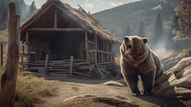 Il grande orso arrabbiato ha attaccato il villaggio