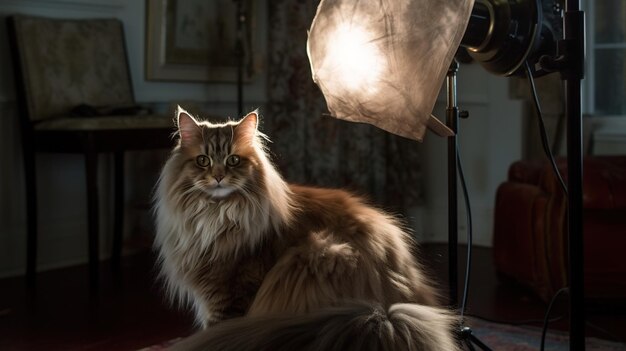 Il grazioso gatto persiano sale sulla sedia Uno scorcio di eleganza in movimento