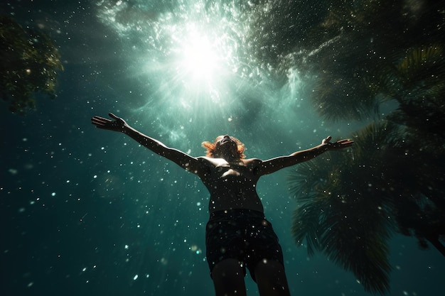 Il grazioso tuffo del nuotatore in una piscina scintillante