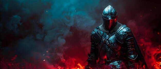 Il guerriero cavaliere si prepara a colpire nell'ambientazione del gioco dark fantasy Concept Dark Fantasy Warrior Knight Battle Strike