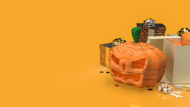 Il jack della zucca e le scatole regalo per il rendering 3d del concetto di Halloween