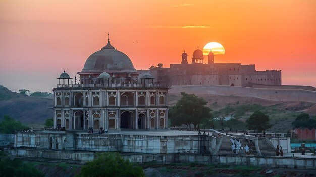 Il Jaswant Thada e il forte di Mehrangarh sullo sfondo al tramonto Il Jaswants Thada è un cenotafio