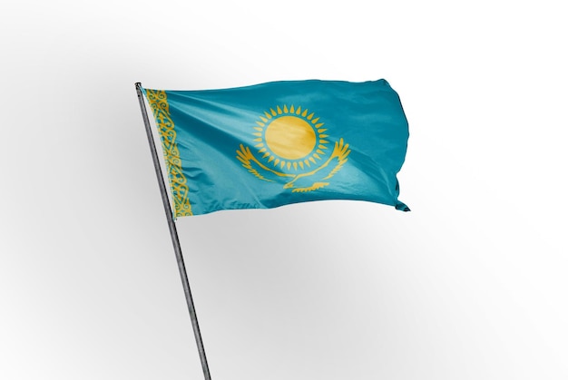 il kazakistan sventola bandiera su un'immagine di sfondo bianco