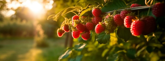 Il lampone cresce su un albero nel giardino del raccolto Generative Ai