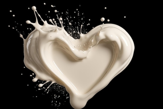 Il latte a forma di cuore bianco spruzza il cibo romantico generato dall'intelligenza artificiale