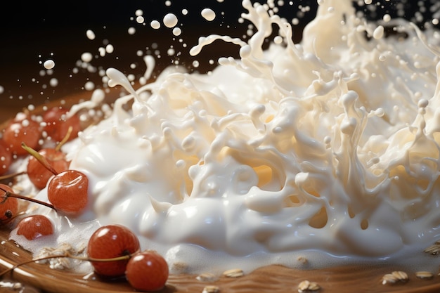 Il latte che scorre sull'avena in una padella con l'aroma generativo della cannella IA