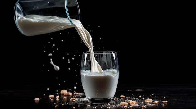 Il latte si versa da una caraffa in un bicchiere