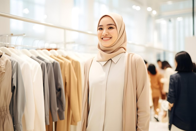 il lavoratore musulmano nell'industria tecnologica sorride lo sfondo della costruzione di affari