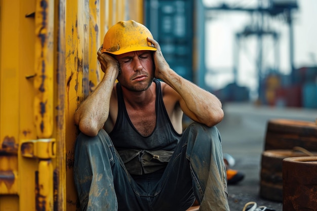 Il lavoratore stanco dello stress suda a causa del caldo estivo