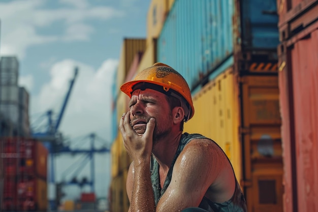 Il lavoratore stanco dello stress suda a causa del caldo estivo