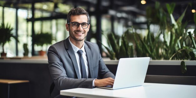 Il lavoro del portatile da parte di un uomo d'affari in un caffè