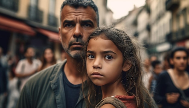 Il legame familiare all'aperto sorridendo e abbracciando l'amore generato dall'IA