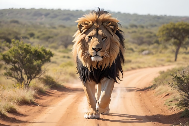 il leone con una grande criniera è in piedi