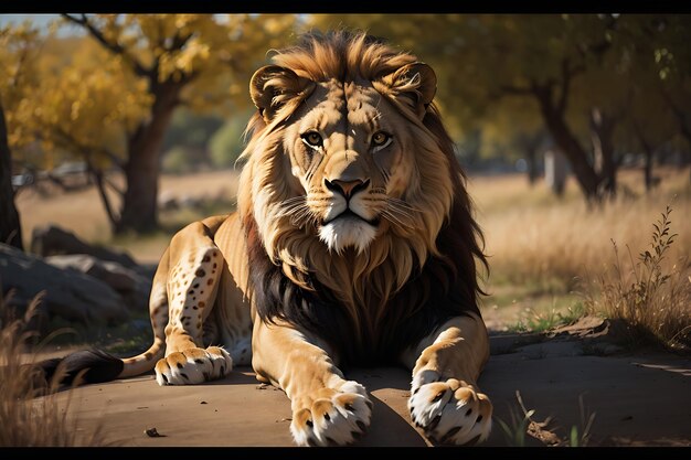 il leone con una grande criniera è in piedi