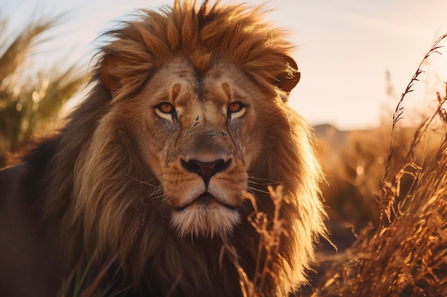 Il leone maestoso nella luce dorata del tramonto