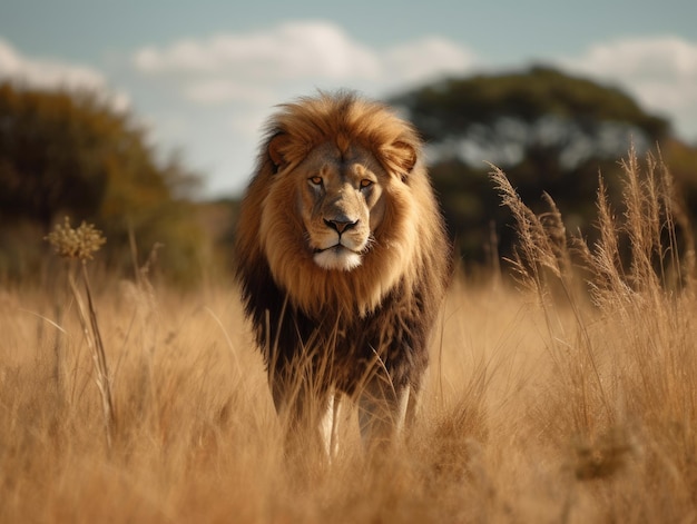 Il leone maschio si trova nel safari