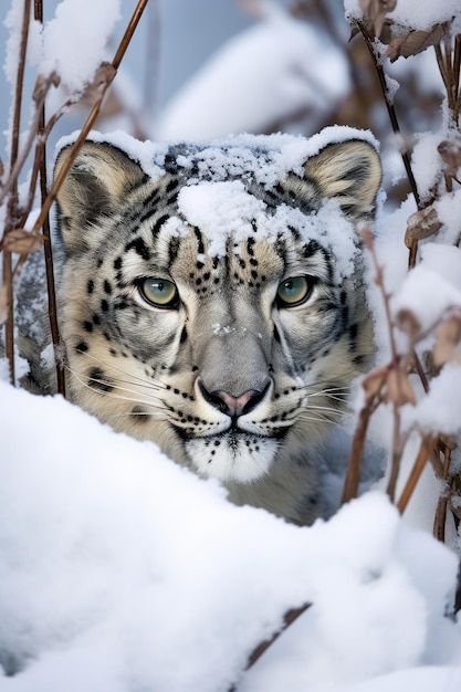 il leopardo delle nevi esce dalla tempesta di neve