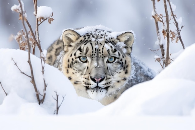 il leopardo delle nevi esce dalla tempesta di neve