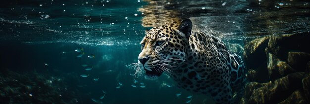Il leopardo nuota con grazia sott'acqua IA generativa