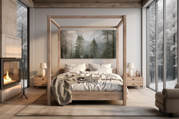 Il letto senza testata e pedana è fatto di legno riciclato