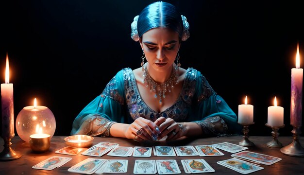 Il lettore di tarocchi sceglie le carte del tarocchi Il fortune-teller legge le carte