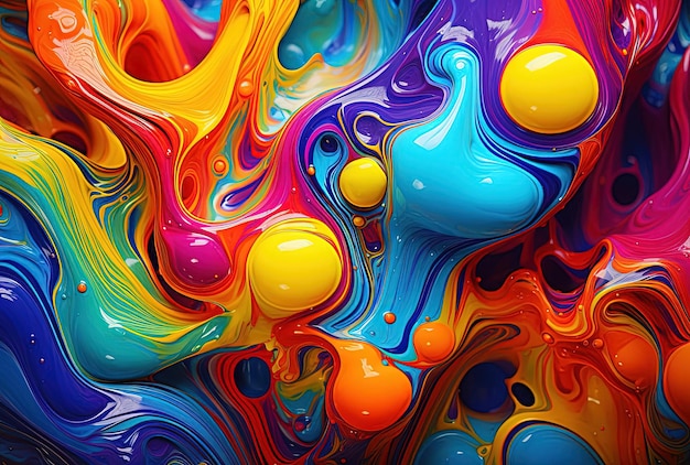 il liquido colorato è mostrato in primo piano nello stile della tecnica della pittura colata